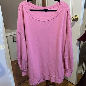 Pink Drop Shoulder Long Sleeve Ribbed Tee - Plus Size, Size 2 TORRID